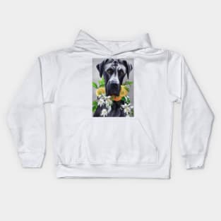 Beautiful Pastel Great Dane With collar Of Yellow & White Flowers Kids Hoodie